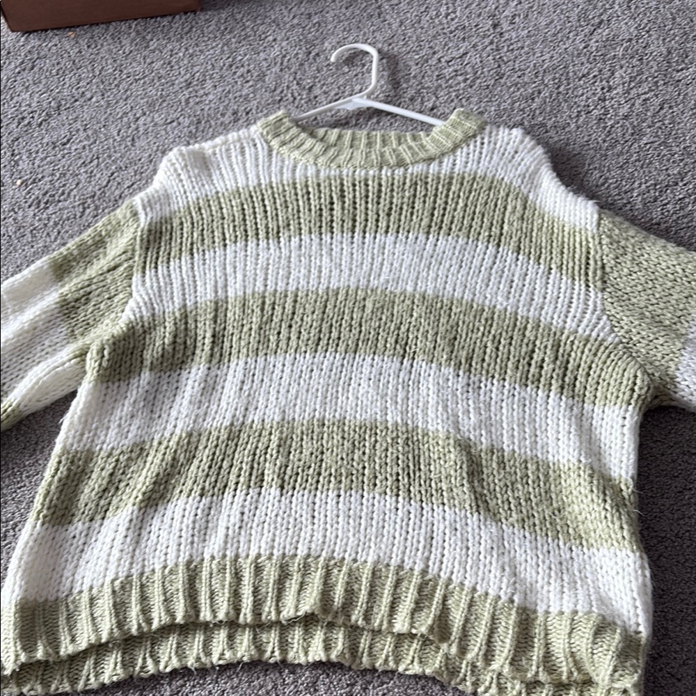 Grey Bandit Striped Green and White Women's Sweater